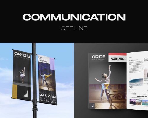 Slide de présentation du Cride Festival : Communication offline - Affichage urbain et parutions magazines